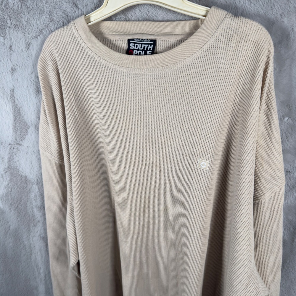 Southpole Mens XXL Waffle Knit Shirt Tan Beige‎ Long Sleeve Y2K Streetwear